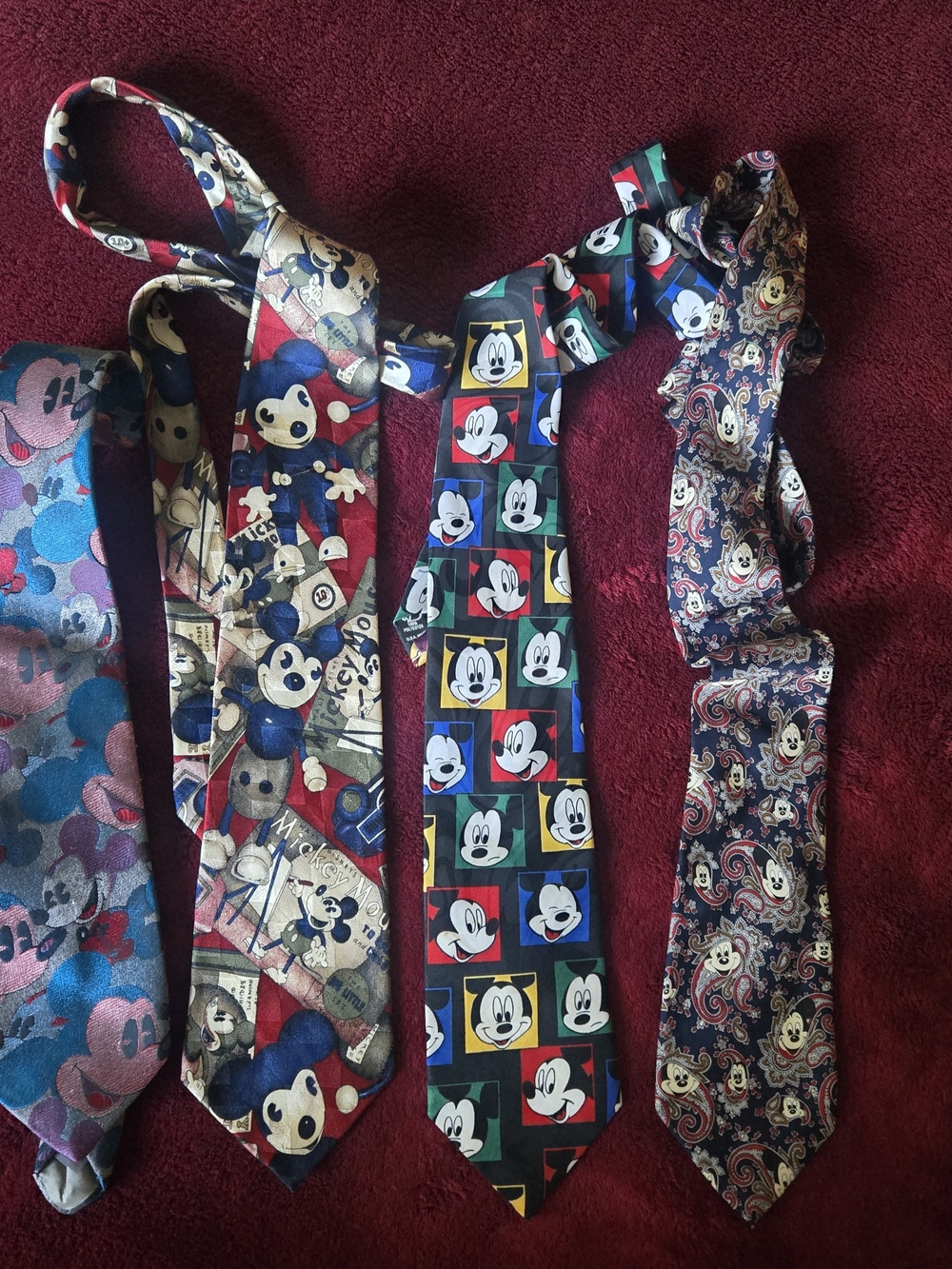 Disney Multi-Color Mickey Mouse Novelty Neckties - Blue, Red, Black, Cream